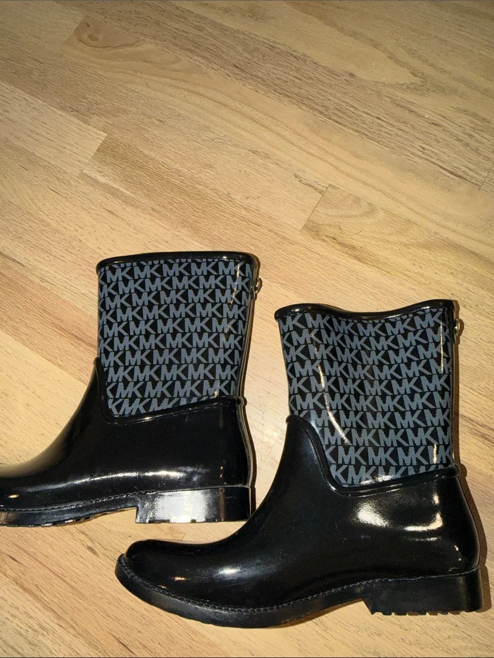 Michael Kors Black and Gray MK Logo Rain Boots